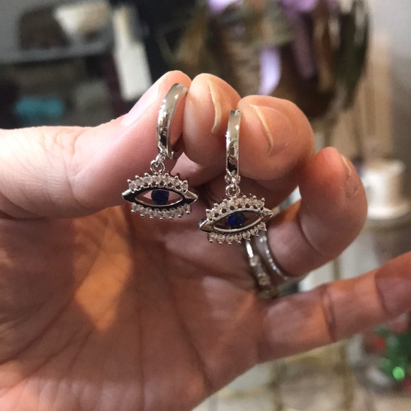 Accessories - Silver Evil Eye Hoop Earrings